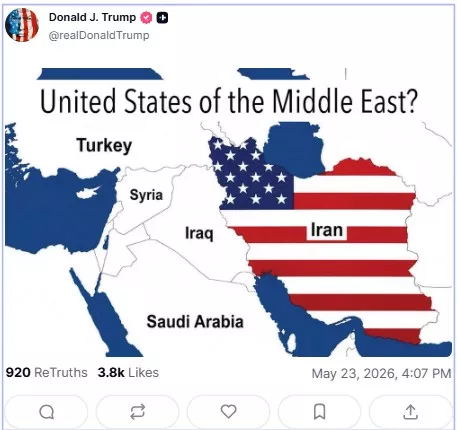 السداد | ترامب ينشر صورة لخريطة إيران بالعلم الأمريكي 