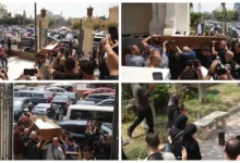 ابنة محمد التاجي في حالة انهيار خلال تشييع جثمان والدها من مسجد الثورة
