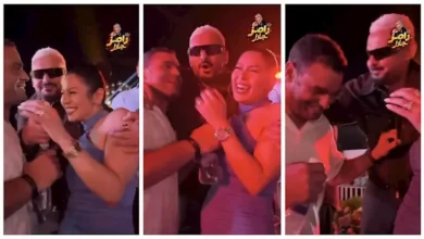 رامز جلال يمازح محمد عبدالمنصف خلال حفل في الساحل الشمالي بعد زواجه السري من إيمان الزيدي