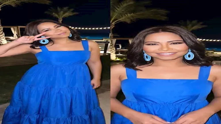 شيرين عبد الوهاب تتألق بفستان أزرق في جلسة تصوير بالذكاء الاصطناعي بعد نجاح حفلها بالساحل الشمالي