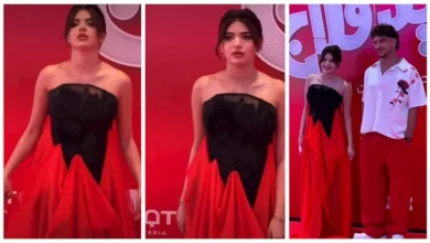 سوزي الأردنية تتألق مع خطيبها مونلي في العرض الخاص لفيلم "ريد فلاج"