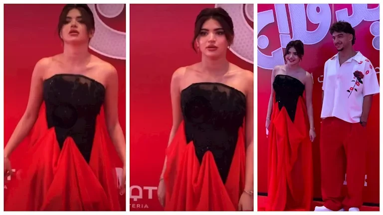 سوزي الأردنية تتألق مع خطيبها مونلي في العرض الخاص لفيلم "ريد فلاج"