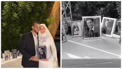 ابنة محمد مرزبان تحمل صورة والدها الراحل في حفل زفافها