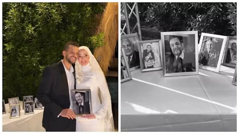 ابنة محمد مرزبان تحمل صورة والدها الراحل في حفل زفافها