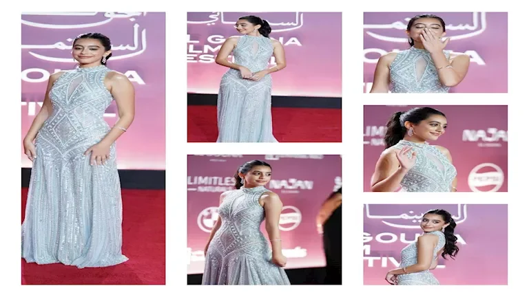 ياسمين العبد تتألق بفستان أنيق من تصميم شاربل كرم في مهرجان الجونة السينمائي